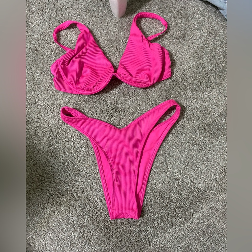 Hollister Pink Bikini Set Classic Triangle Design